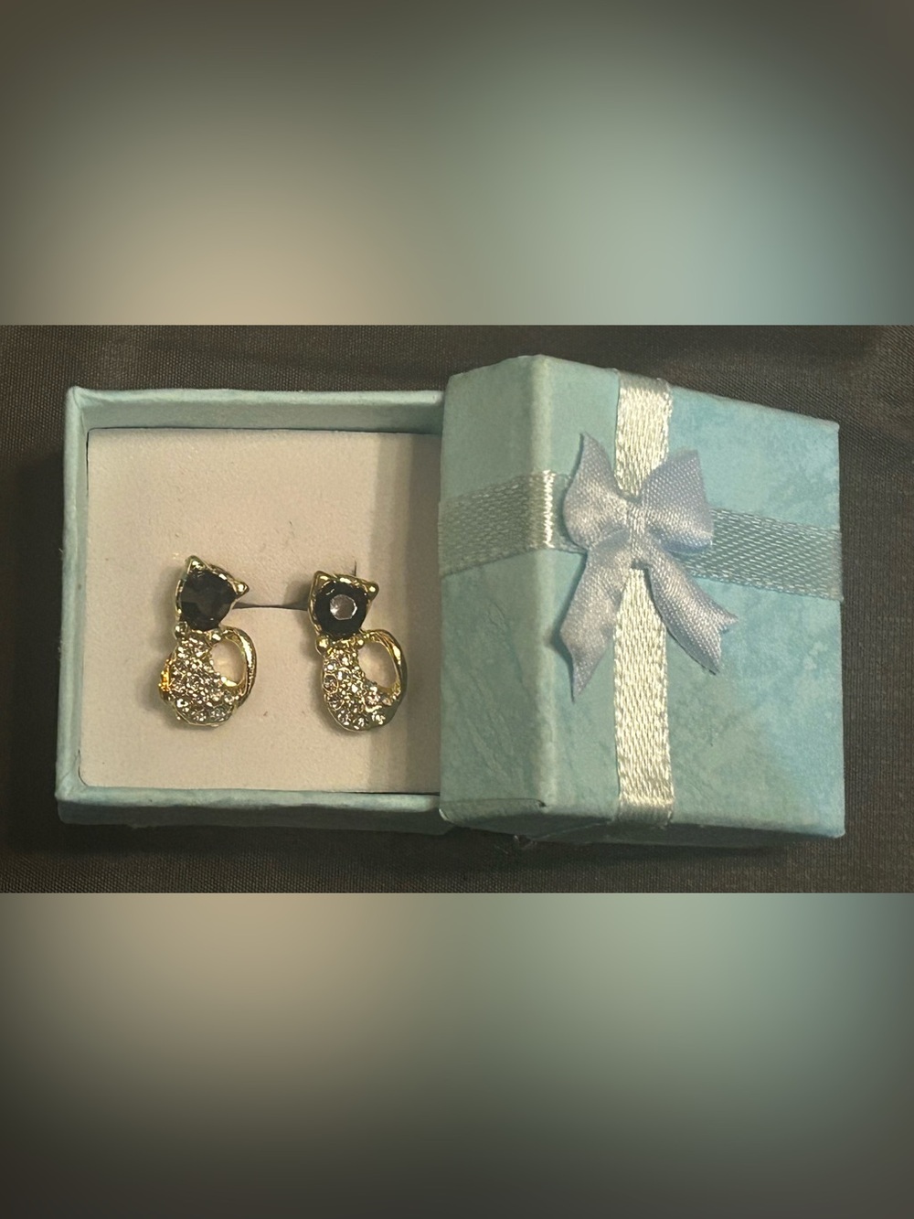 Black/Clear Rhinestone Cat Stud Earrings
